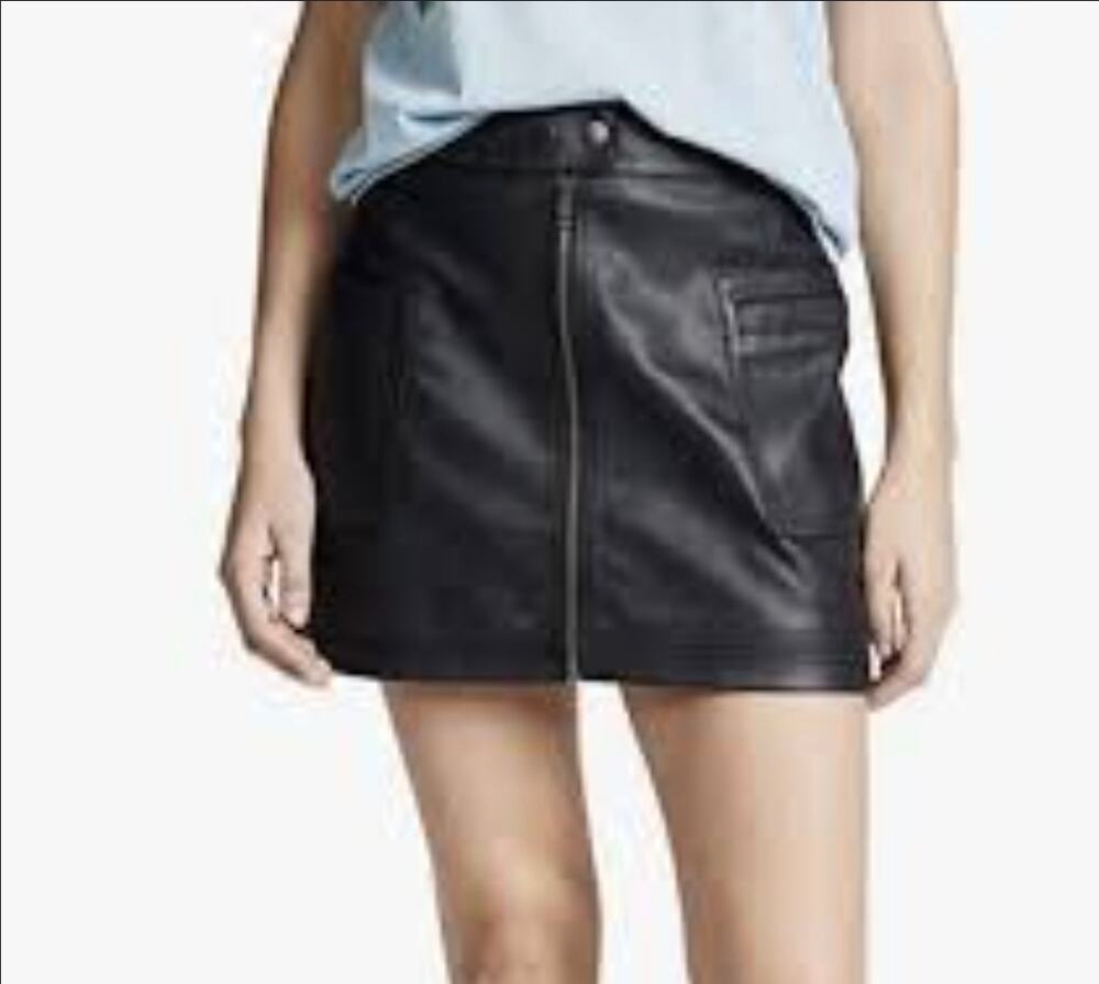 Free people faux leather front zipper mini skirt black 12